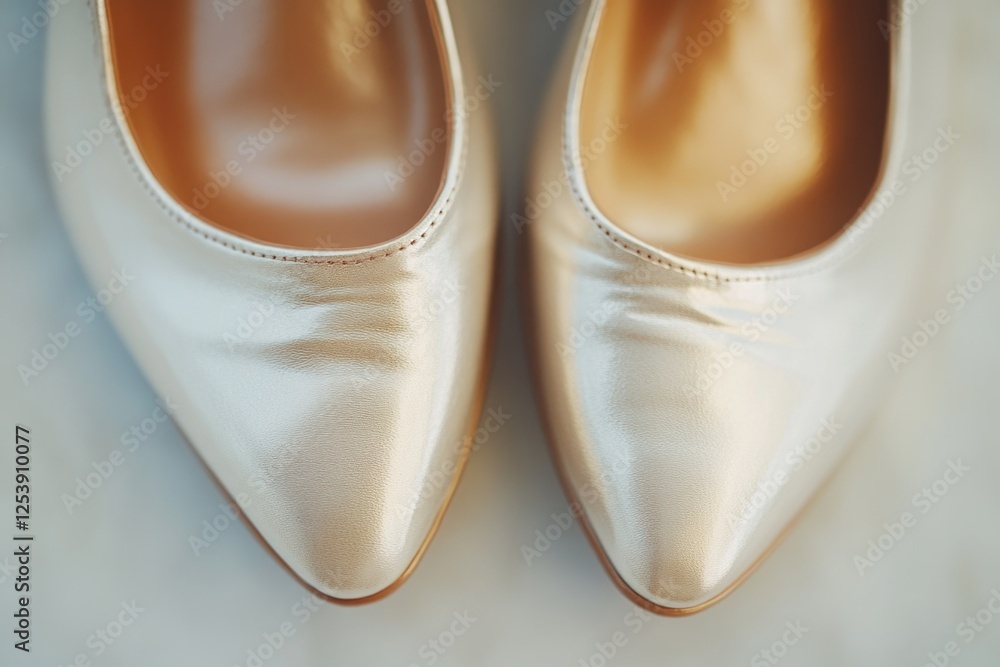 Poster close-up shot of a pair of shoes placed on a table, suitable for editorial or lifestyle use