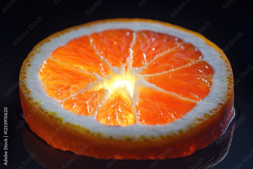 Poster a close-up shot of a sliced orange sitting on a table