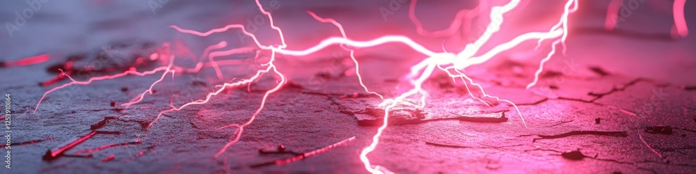 Poster Close-up shot of a lightning bolt on the ground, ideal for use in weather or storm-related contexts