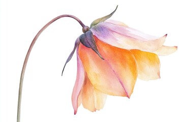 Delicate watercolor illustration of a pink and orange flower, perfect for use in designs related to nature, beauty, or whimsy