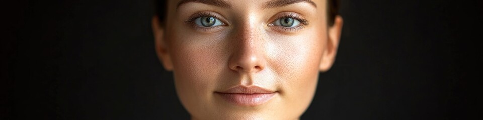 Naklejka premium A close-up shot of a woman's face featuring bright blue eyes