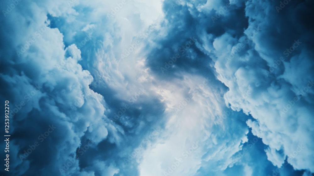 Poster futuristic abstract wallpaper design featuring swirling blue clouds, creating a dynamic and ethereal