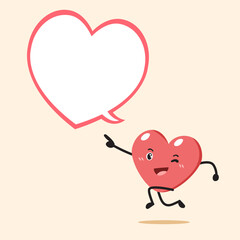 Cartoon cute heart character with speech bubble for design.