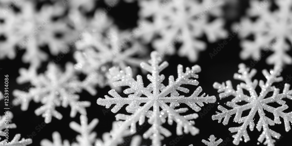 Poster a collection of snowflakes sit atop a table, delicate and intricate