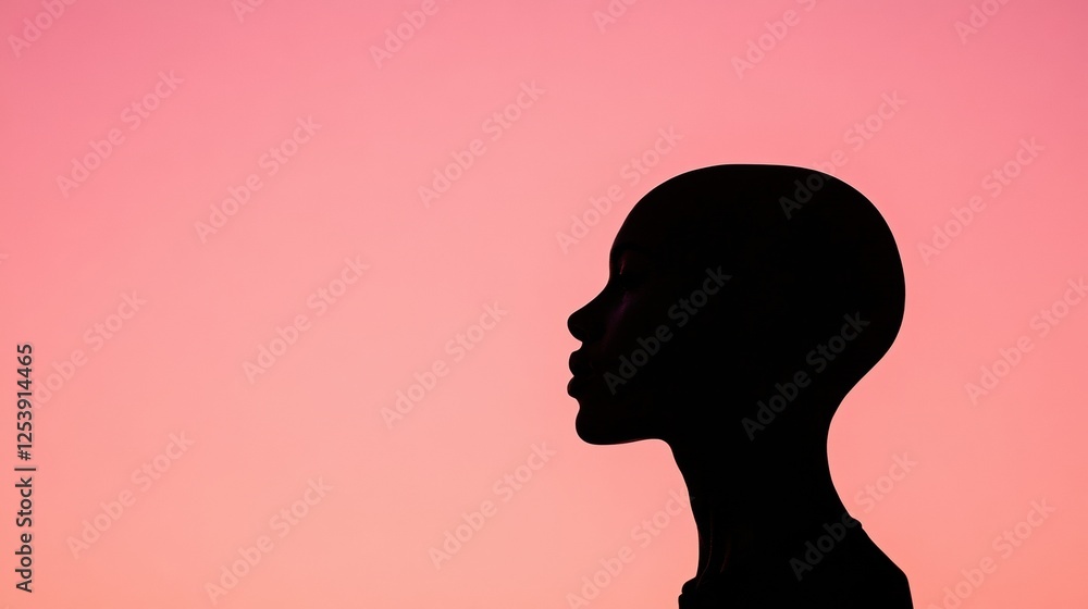 Poster silhouette of a person with bald patches against a colorful sunset background at dusk. generative ai