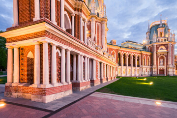 Evening view of the Ensemble of the Tsaritsyno Estate, the Grand Palace. Moscow, Russia