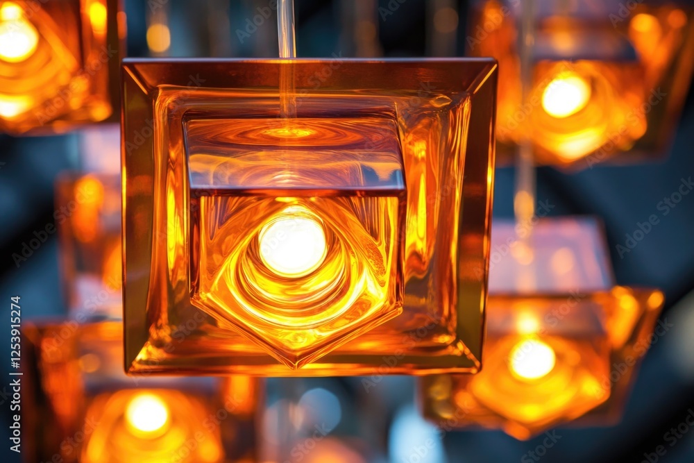 Poster a detailed view of a lamp with light turned on, suitable for use in a variety of settings such as in