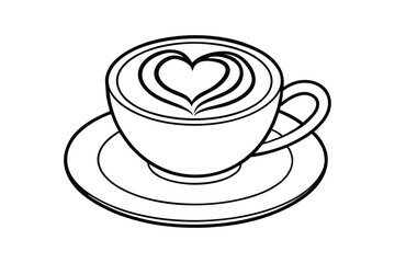 Line art of a cup of coffee with smooth and creamy latte art in the shape of a heart1.eps