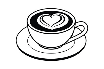 Line art of a cup of coffee with smooth and creamy latte art in the shape of a heart4.eps