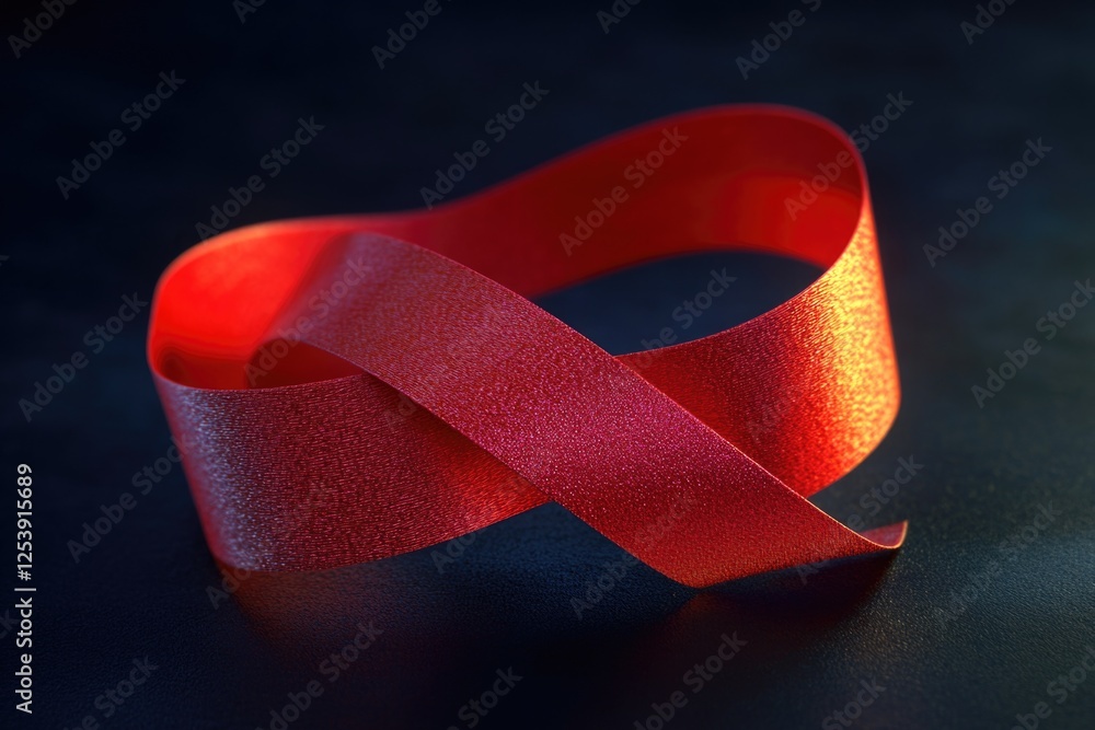 Poster a close-up shot of a bright red ribbon lying on a table