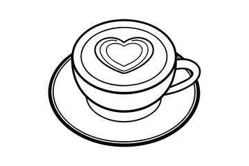 Line art of a cup of coffee with smooth and creamy latte art in the shape of a heart7.eps