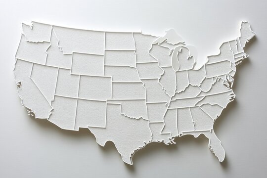 A paper map of the United States with cut-out sections, ideal for use in presentations or educational materials