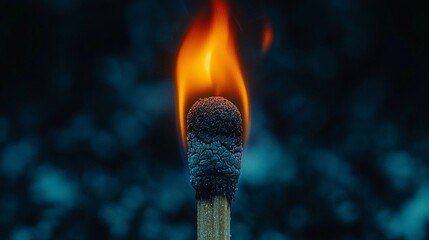 Burning matchstick, dark background, close-up, fire, energy