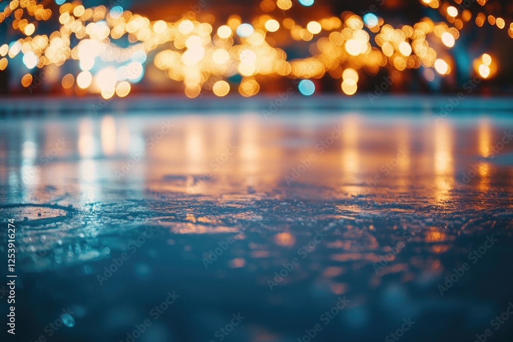 Poster A blurry image of a wet surface with lights shining from behind