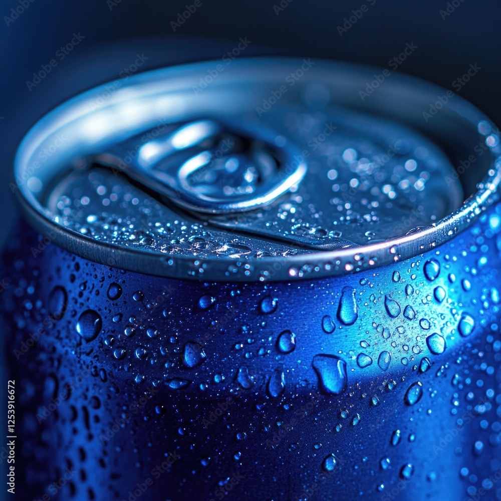 Poster a can of soda with condensation droplets, often used for refreshment and hydration