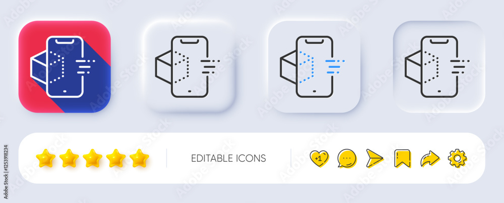 Poster augmented reality phone line icon. neumorphic, flat shadow, 3d buttons. vr simulation sign. 3d cube 