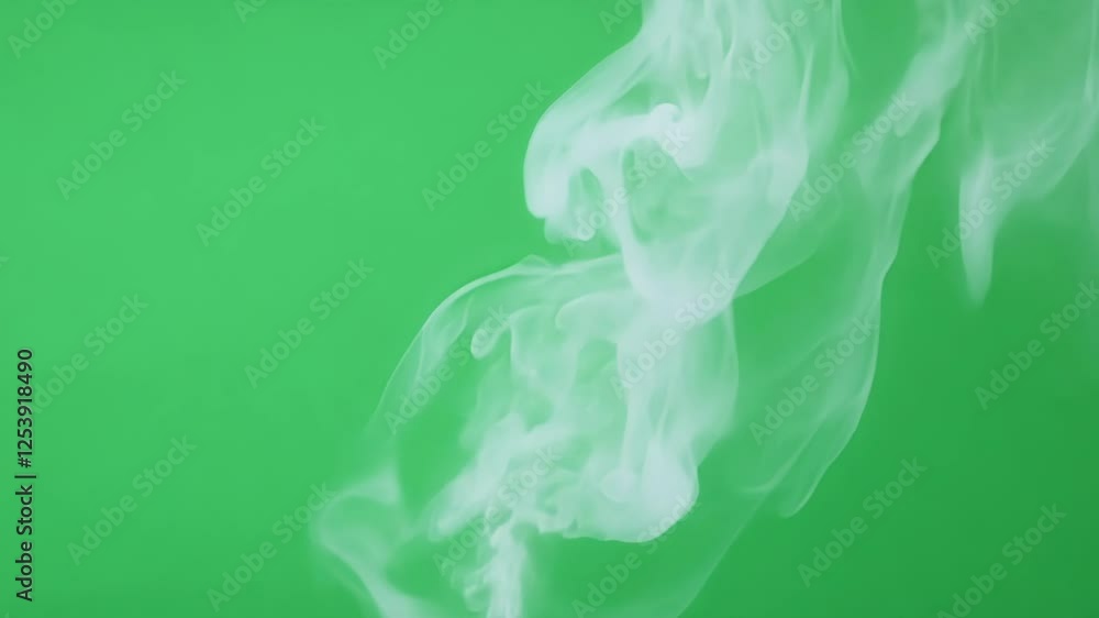 Poster diffused jets of vapor create layers of depth contrasting with the flat backdrop. green screen chrom