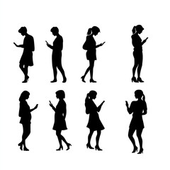Obraz premium Silhouetted women using phones: Connecting in a digital age, isolated figures.