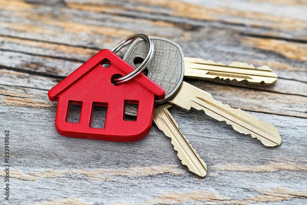 Poster a single red house key sits atop a stack of keys, perfect for emphasizing importance or highlighting