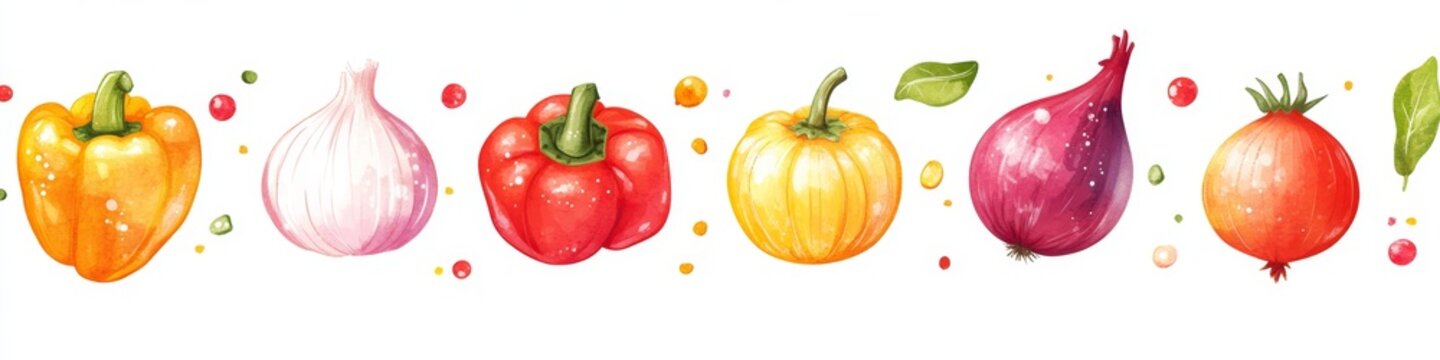 Colorful Vegetable Illustration, Isolated, Background Spatter
