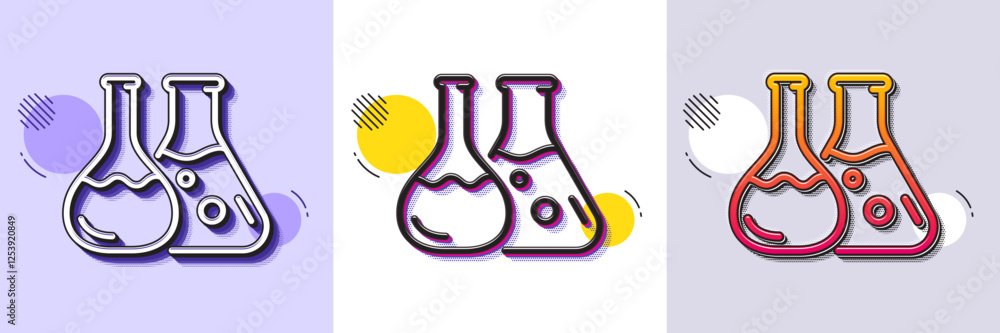 Poster chemistry lab line icon. halftone dotted pattern. gradient icon with grain shadow. laboratory flask 