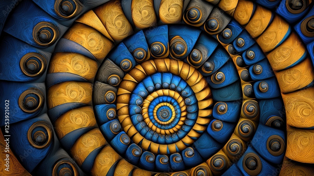 Poster dynamic spiral patterns in vibrant colors abstract art digital design whimsical environment close-up