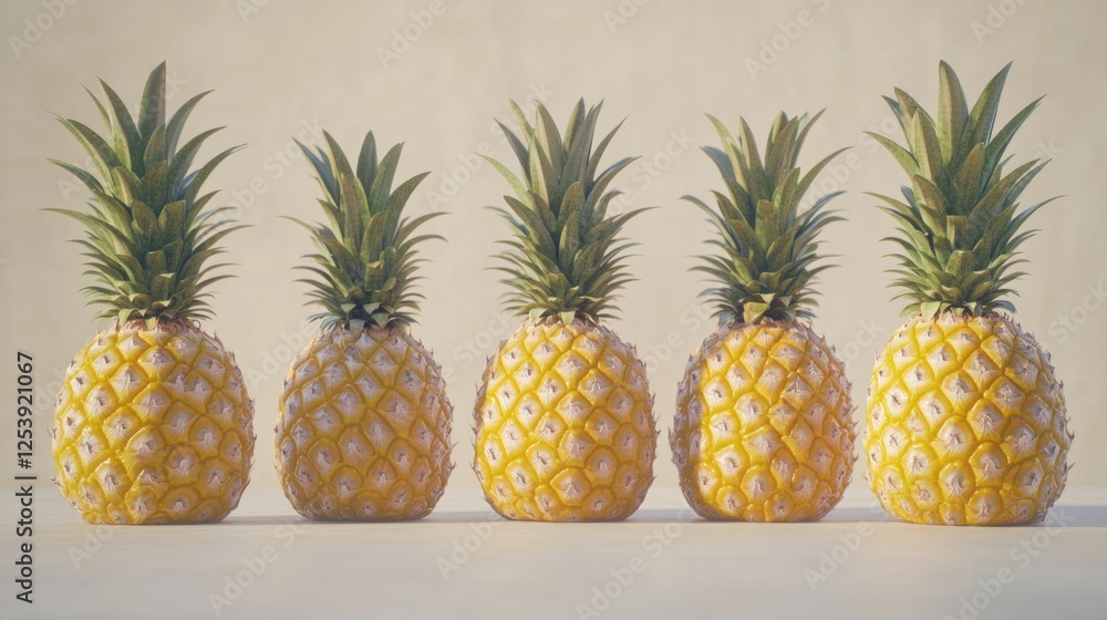 Poster a still life arrangement featuring a row of pineapples placed on a table