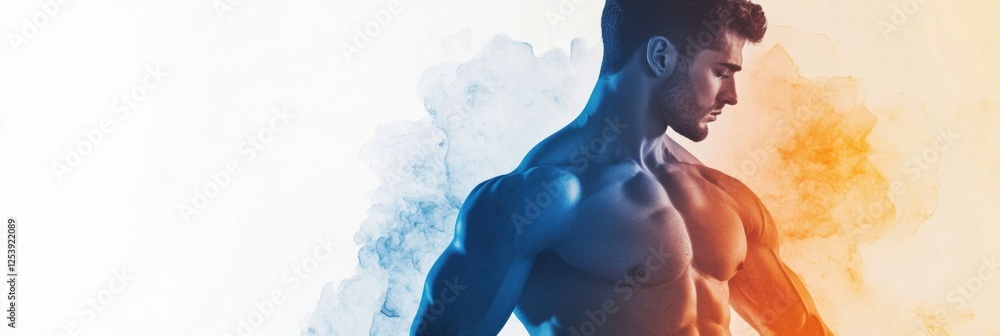 Poster Silhouette shows impressive fitness transformation before and after workouts with contrasting colors and effects. Generative AI