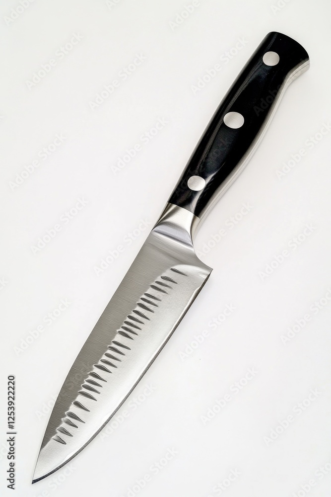 Aufkleber a close-up of a knife with a black handle placed on a white surface
