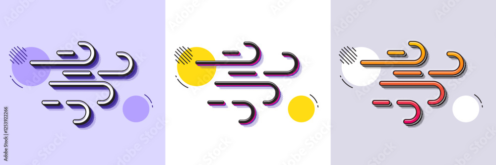 Poster windy weather line icon. halftone dotted pattern. gradient icon with grain shadow. strong wind sign.
