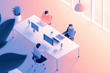 isometric office space with people working