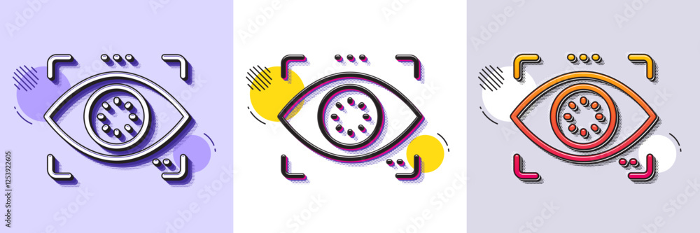 Poster eye detect line icon. halftone dotted pattern. gradient icon with grain shadow. retina scan sign. bi