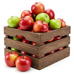 red and green apples in a basket under white background