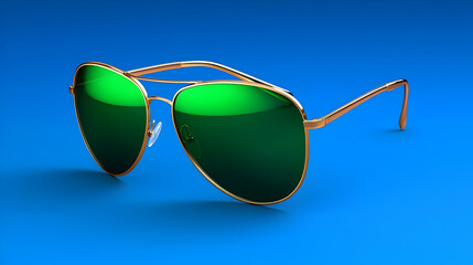 Stylish Green Aviator Sunglasses on Vibrant Blue Background