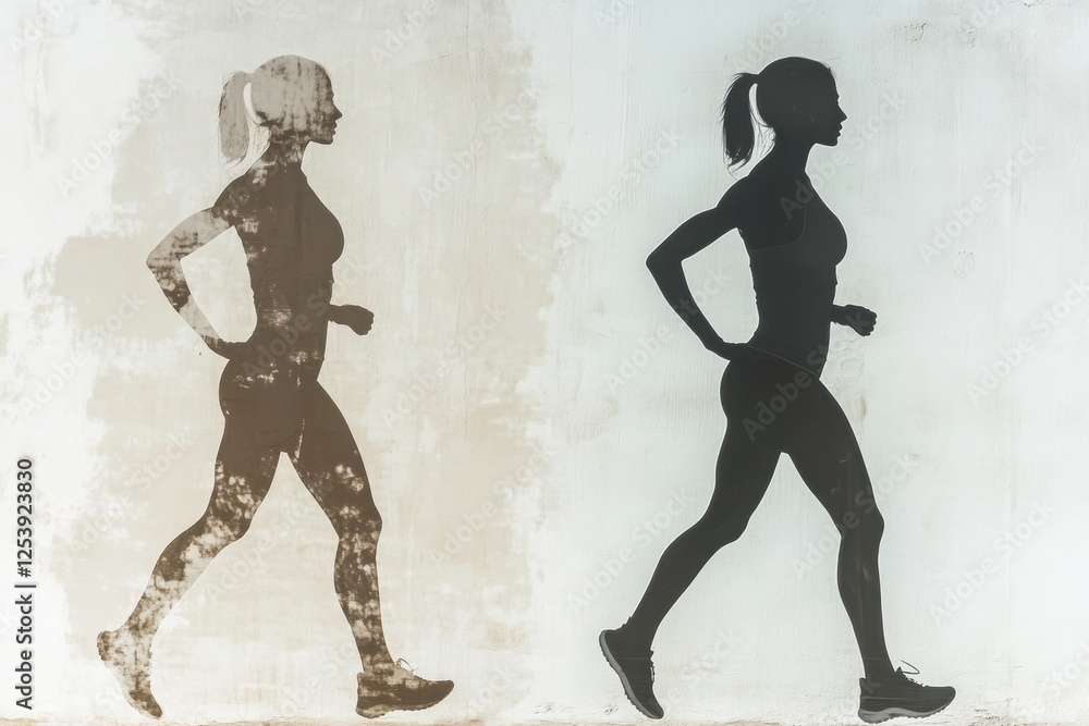 Poster Fitness transformation silhouette illustrating progress before and after workouts without distractions or backgrounds. Generative AI