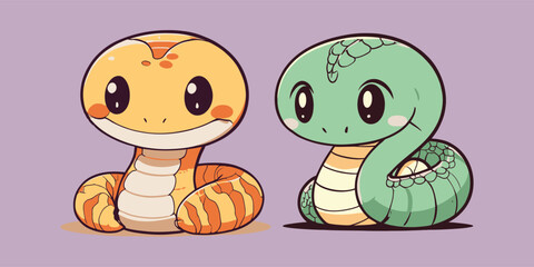 Adorable Cartoon Snakes Cartoon Vector Icon Illustration stickers