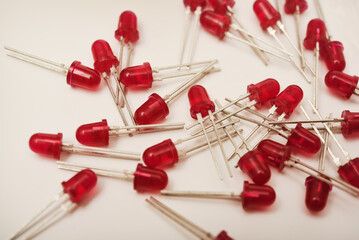 Red LEDs. The electronic component. Old LED elements.