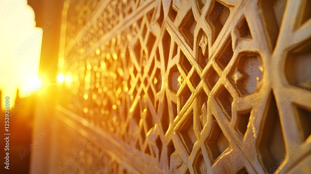 Aufkleber intricate architectural patterns illuminated by sunset light, showcasing detailed craftsmanship in a