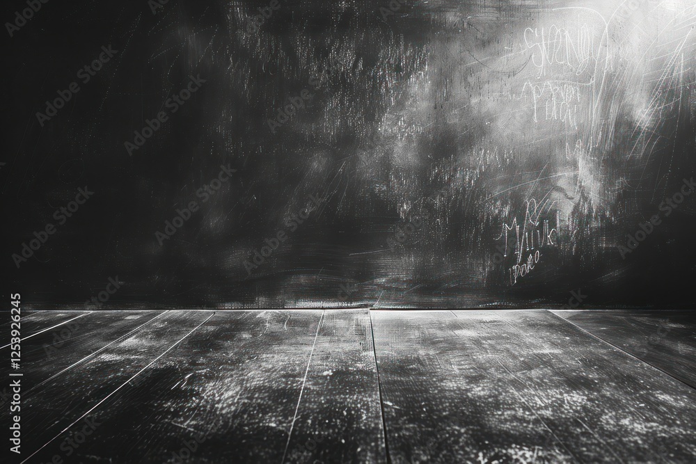 Poster chalkboard displays a dusty corner blending into a smooth surface and features seamless lighting for
