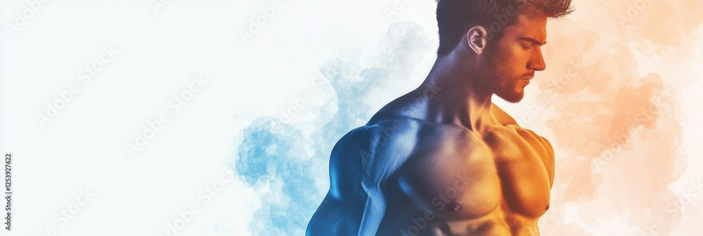 Aufkleber Fitness transformation silhouette showcasing progress from before to after workouts in a dynamic setting. Generative AI