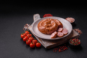 Delicious homemade sausage in the shape of a snail or spiral