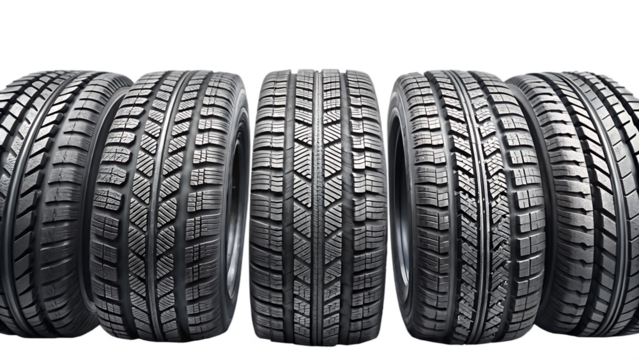Set of Various Tire Treads in Close-Up View isolated on white background as transparent. PNG. AI GENERATED