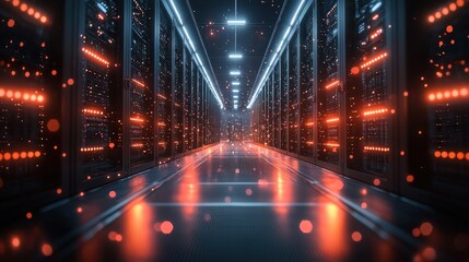 Fototapeta premium Server Room Data Center Corridor, Network Technology