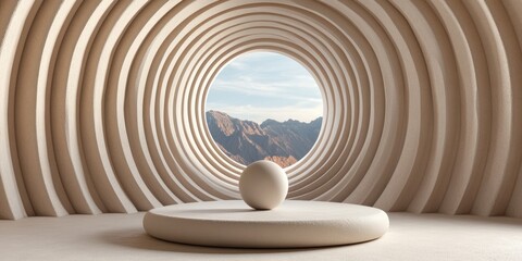 Obraz premium Artistic minimalism modern architectural design mountain view 3d visualization tranquil environment aesthetic perspective