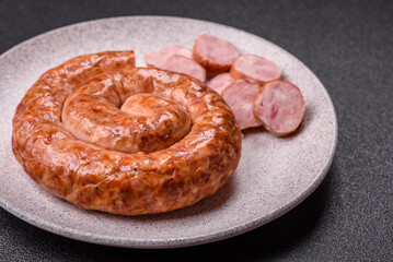Delicious homemade sausage in the shape of a snail or spiral