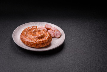 Delicious homemade sausage in the shape of a snail or spiral