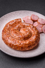 Delicious homemade sausage in the shape of a snail or spiral