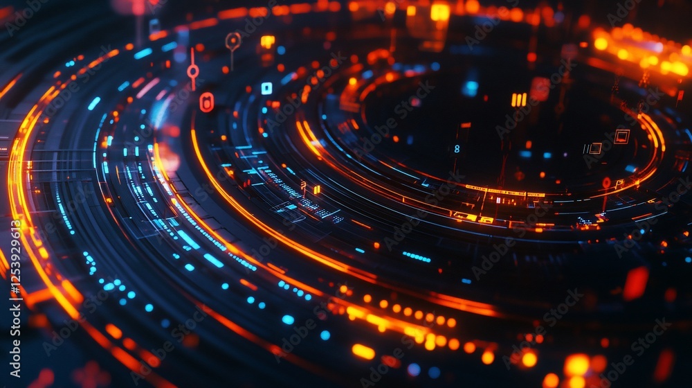 Poster abstract futuristic glowing curved data chart with upward trend and visual information