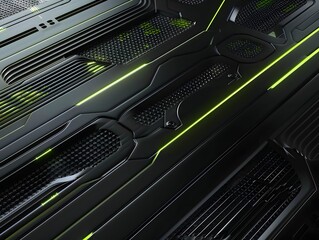 Abstract Tech Texture:  A captivating close-up reveals a sleek, dark abstract texture with vibrant neon green accents. Geometric patterns and intricate details create a high-tech.
