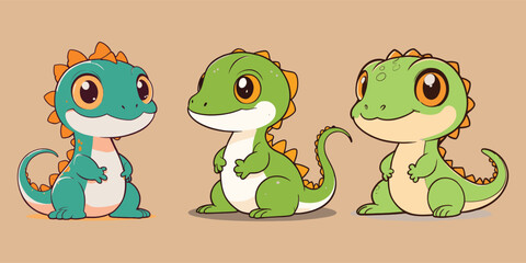 Obraz premium Cute Baby Dragons Cartoon Vector Icon Illustration stickers